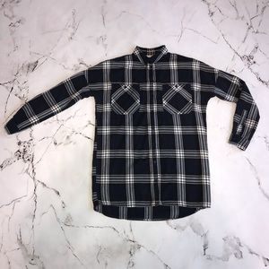 Noisy May Navy Blue and White Plaid Flannel Oversize Shirt Size XS